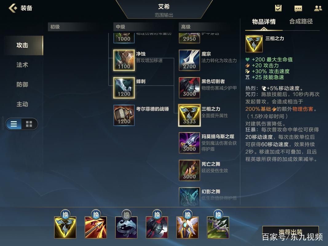 英雄联盟寒冰射手出装(前中后期都说,每期间按顺序出什么装)详细点...