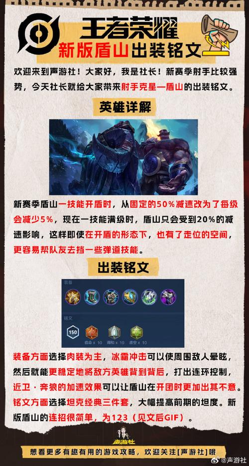 王者荣耀边路盾山的出装和铭文