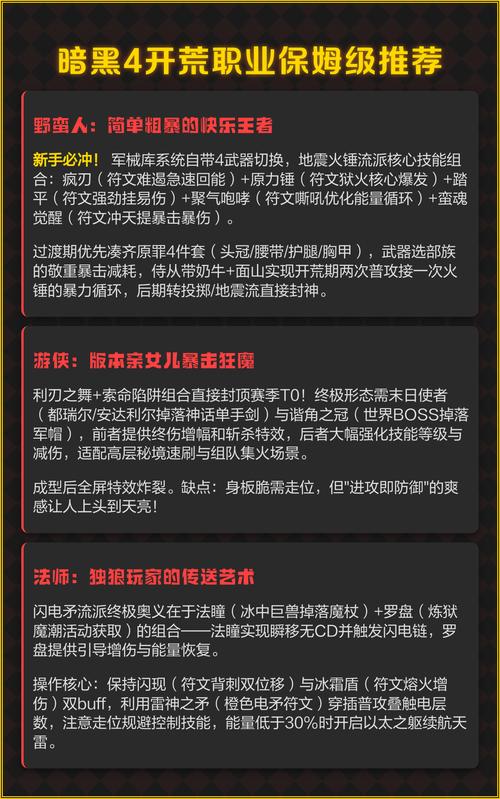暗黑4开荒职业选取建议