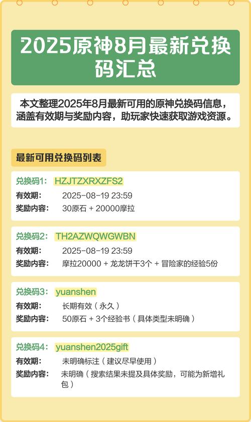 《原神》2023年8月永久兑换码大全