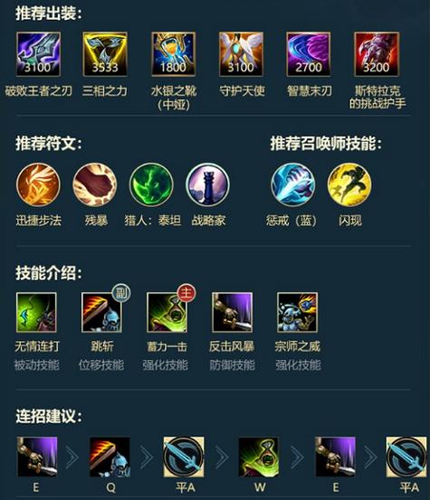 LOL英雄之武器大师贾克斯上单出装攻略