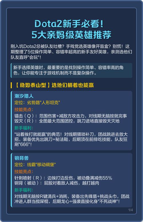 dota2新手推荐选哪5大英雄?求推荐。