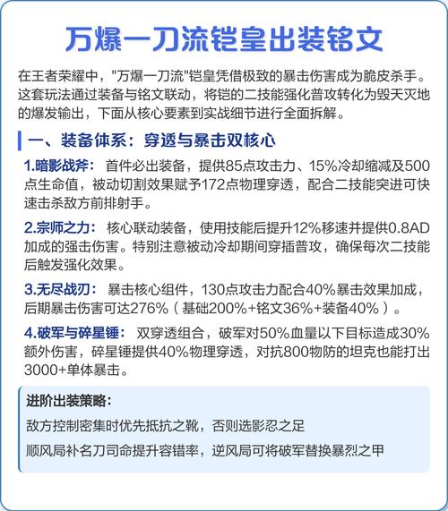 王者荣耀铠一刀流出装与铭文全攻略,秒杀敌人不是梦