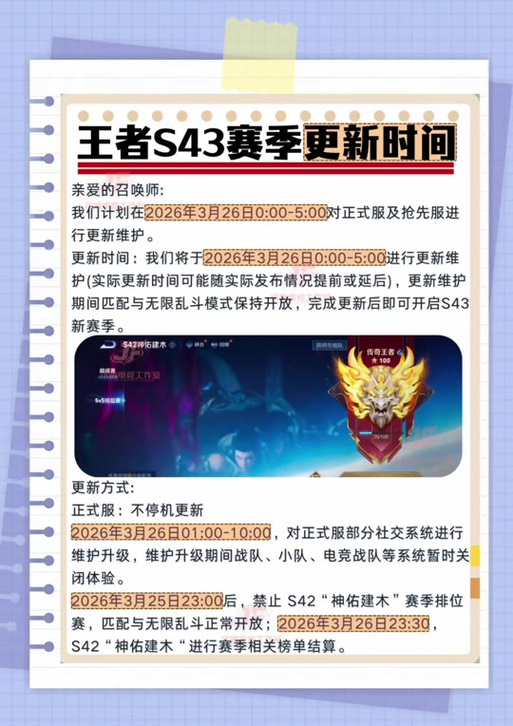 2026年王者荣耀什么时候更新